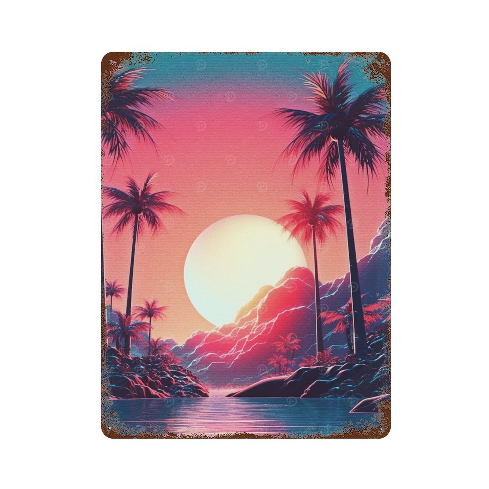 Beautiful Sunrise Rust Effect Tin Sign 15.7"x11.8", Industrial Home Decor for Basement, Hobby Room And Garage Decor
