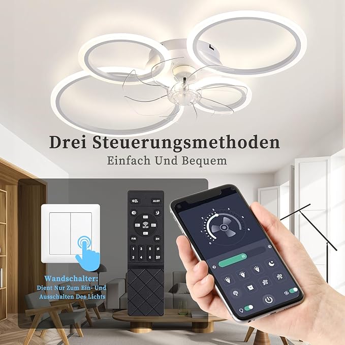 MiiR Plafondventilator met verlichting, led-plafondlamp met ventilatorafstandsbediening en stille app, dimbare plafondlamp, 96 W, met ventilator, voor slaapkamer, woonkamer, eetkamer, verlichting photo 3