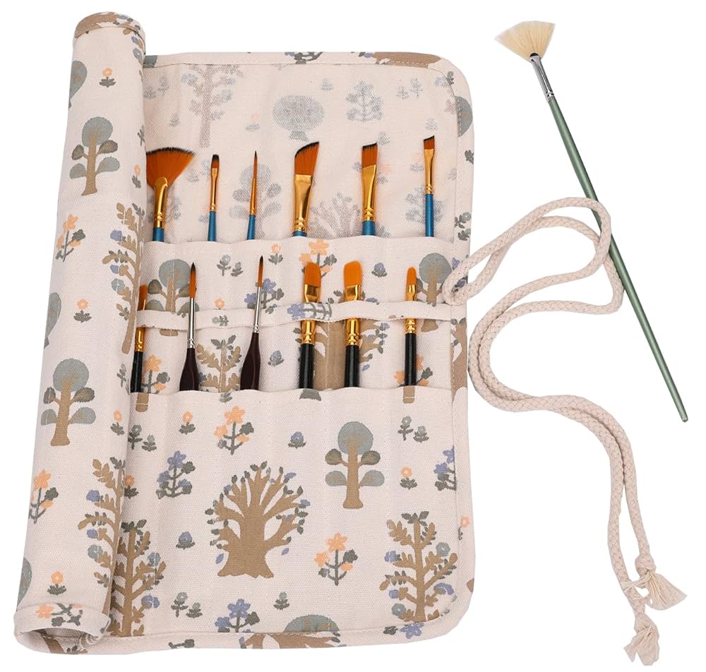 Roll Up Paint Brush Holder, Portable Brush Case For Artists, Canvas