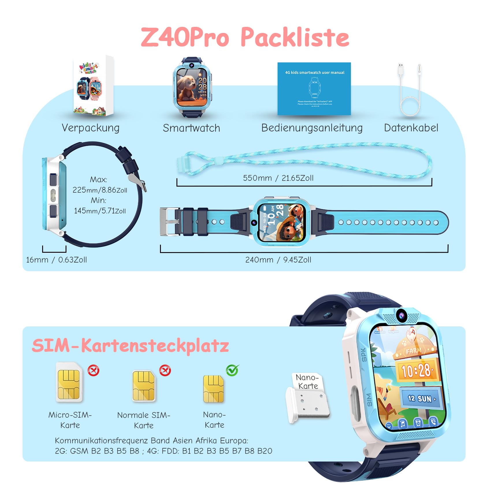 IOWODO Smartwatch Kinder mit GPS und Telefon 4G, 850mAh 7-Tage Akku, SOS-Notruf, Schulmodus, IP68 Wasserdicht, Sprachanruf, Pedometer, Geschenk für Jungen & Mädchen, 4-12 Jahren, Blau
