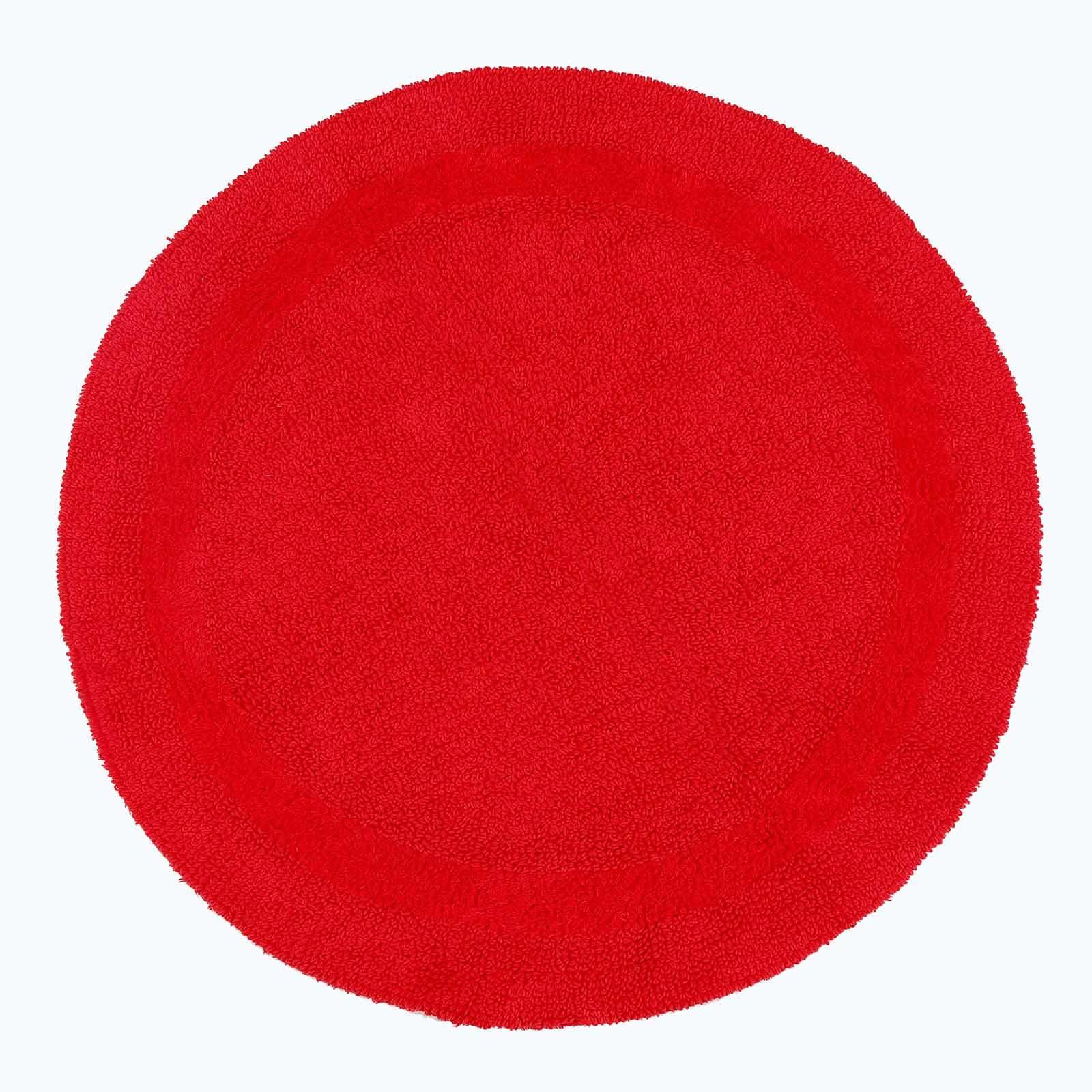 Homescapes Rouge Luxury Reversible Red Round 100% Cotton Bath Mat, 80 Cm Round, Machine Washable, Super Absorbent, Soft And Hand-Tufted, Eco Friendly