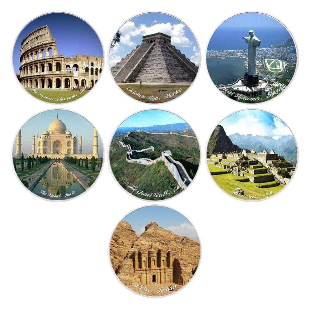 Pièces des 7 merveilles du monde argentées : collection architecture premium en capsule