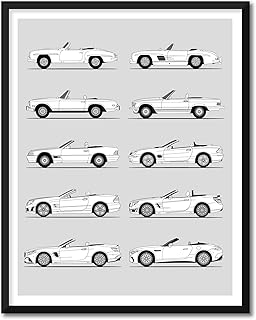 Mercedes SL Roadster Inspired Poster Print Wall Art Handmade Decor of the 190SL 280SL 300SL SL500 SL550 SL63 SL55 560SL Generations History Evolution 24x36" (Unframed) Satin Print