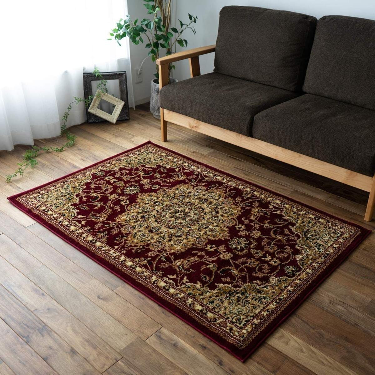 サヤンサヤン カーペット 絨毯 ペルシャ柄 メダリオン トルコ製 ウィルトン織 ラグ 約 100×150cm 1畳 レッド