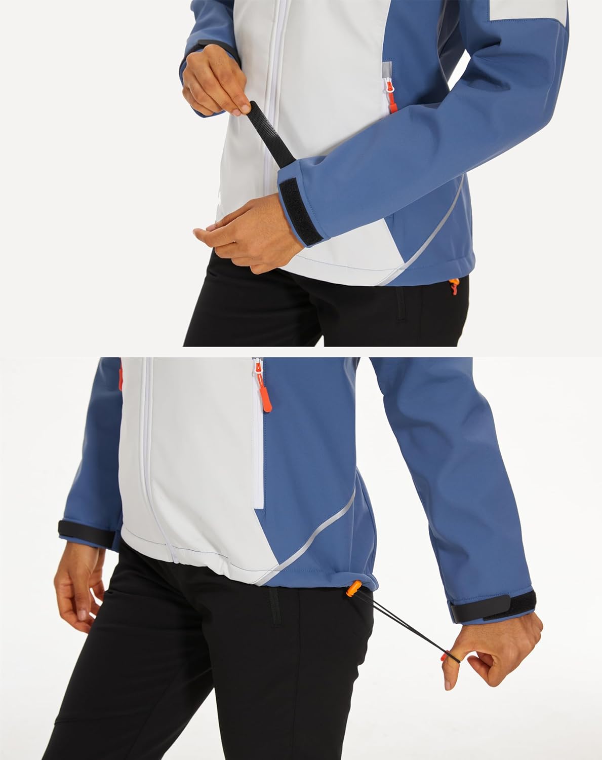 Women's Softshell Jacket Fleece Lined Waterproof Midlayer Jacket Camping Windproof Removable Hood Black - Image 6