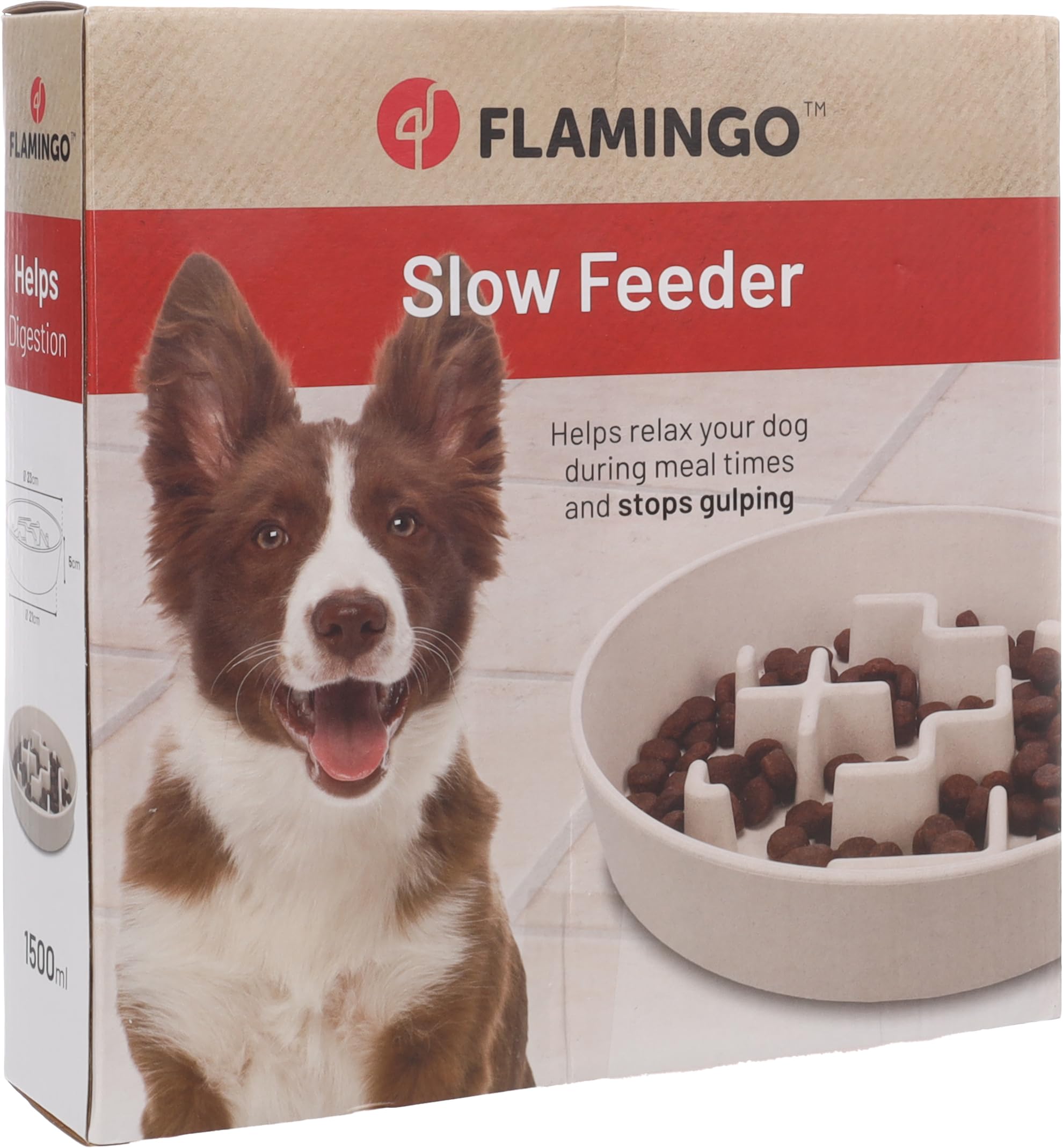 FEEDING BOWL SLOW FEEDER KANA ROUND BEIGE 23CM 1500ML