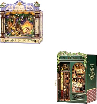 CUTEBEE DIY Miniature House Kit, 3D Wooden Puzzle for Adults, Book Nook Shelf Insert, Shakespeare Literary Gift, Enchanted Forest Miniature Theater Desktop Decor