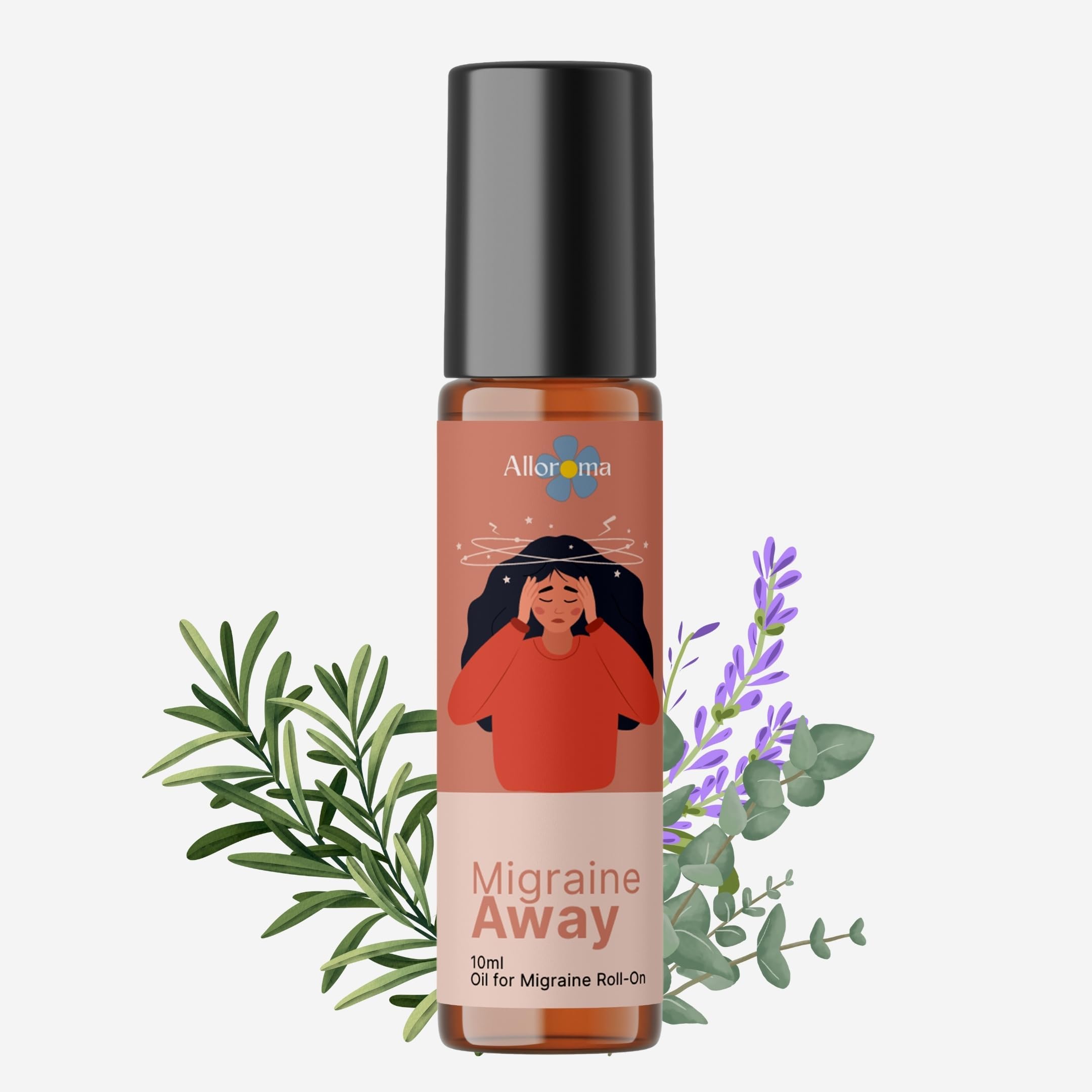 Migraine Away Roll On for Quick Headache Relief - 100% Natural and Organic Essential Oils Blend With Eucalyptus, Lavender, Peppermint - 10ml