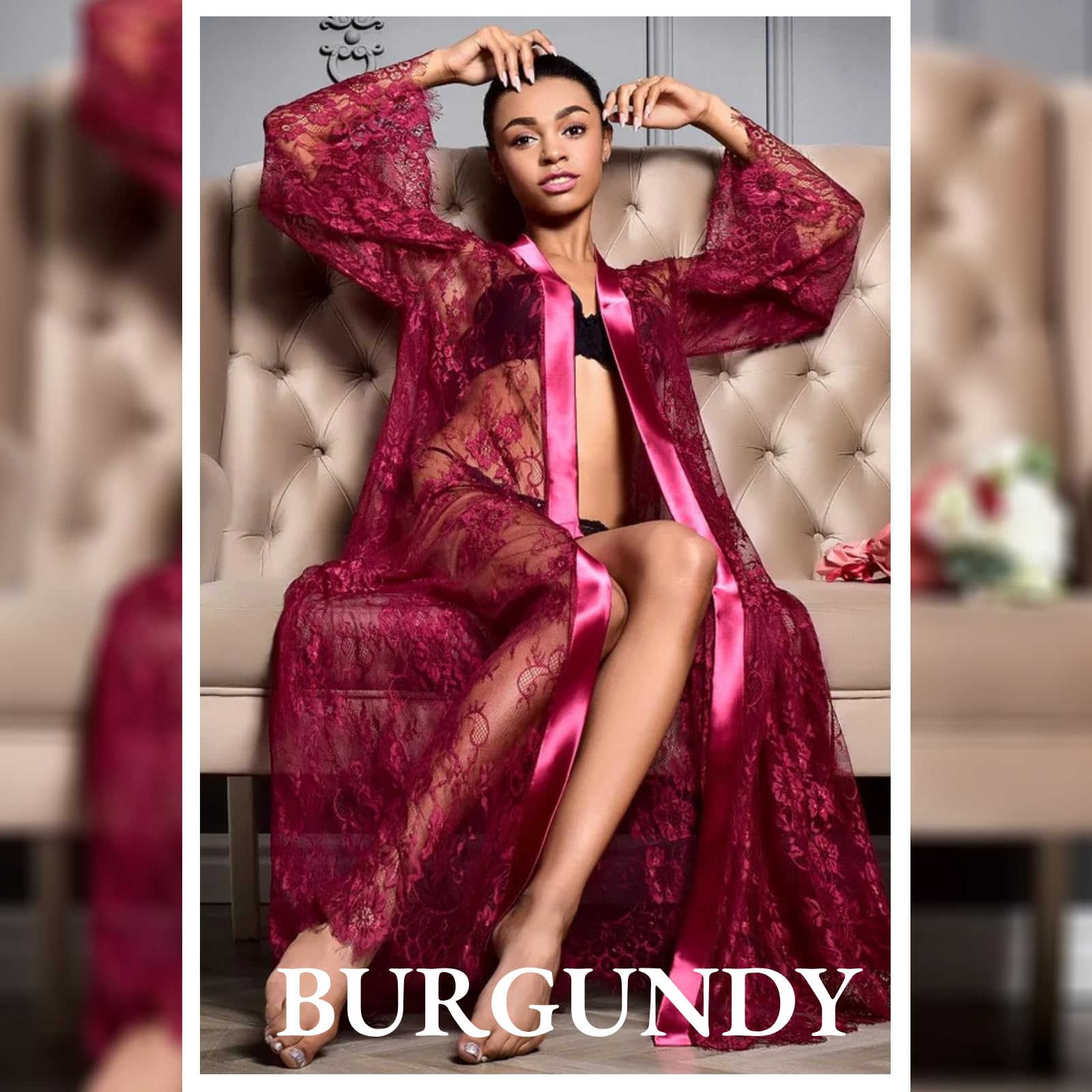 ZWCHGJ Szlafroki, długie prześwitujące koronkowe szaty kimono prześwitujące szlafroki z siateczki tiulowa koszula nocna maxi elegancka koszula nocna bielizna nocna, na bieliznę nocną sukienka dla