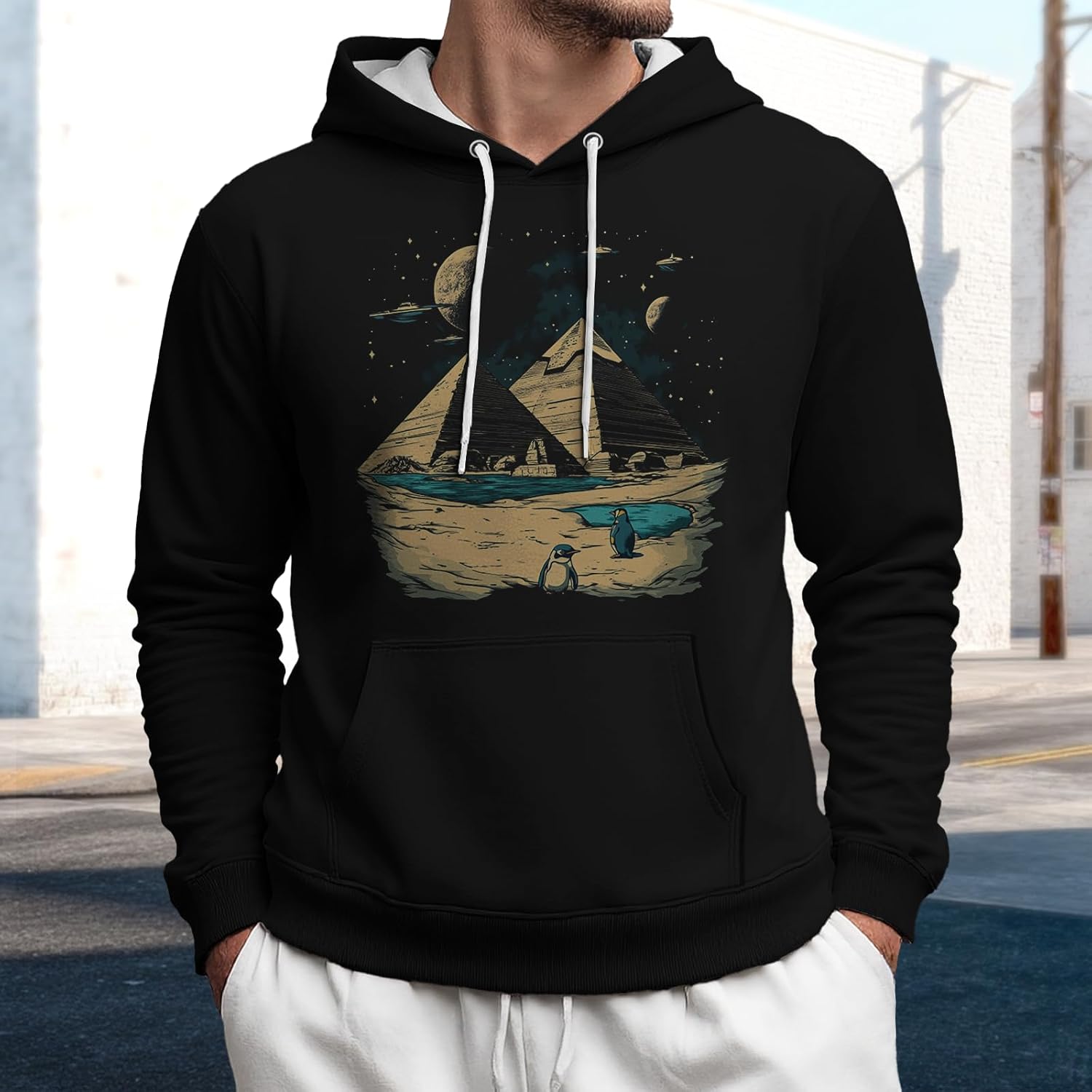 Graphic Hoodies for Men Drawstring Hooded Sweatshirts Long Sleeve Casual Athletic Pullover Trendy Outfit - Image 2