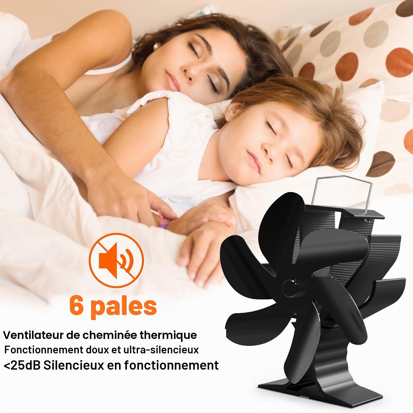Signstek Ventilateur pour poêles à bois, 6 pales, silencieux, Ventilateur de Cheminée Alimenté Par la Chaleur pour Poêle à Bois/Cheminée/Gaz/Bûche