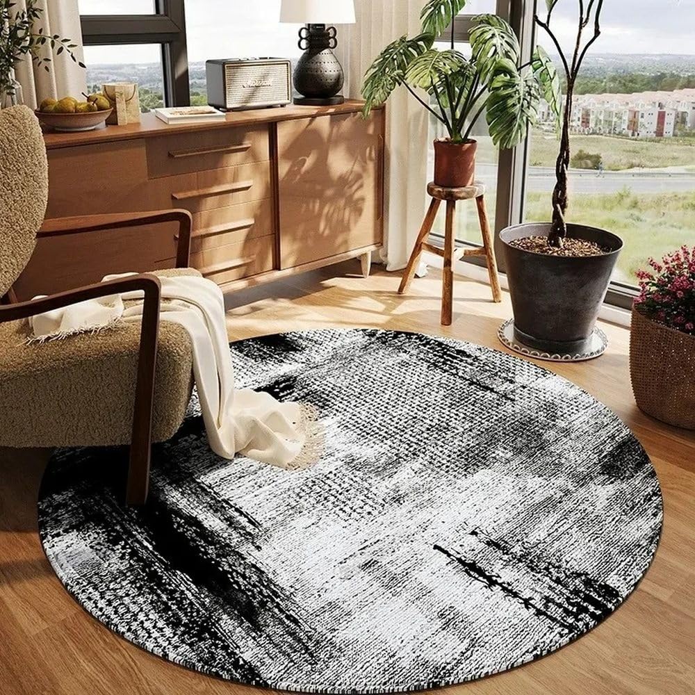 Tapis de salon rond en peluche douce rayée haut de gamme