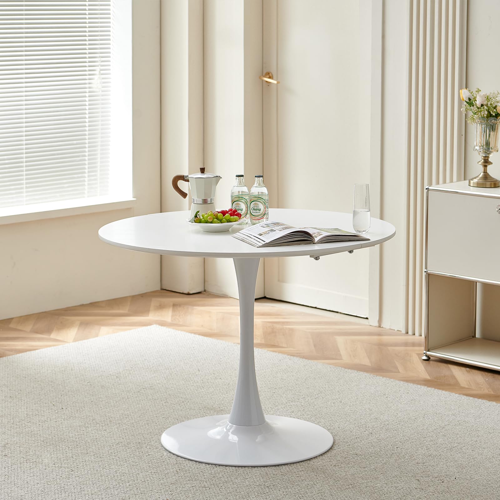 buybyroom Tavolo da pranzo rotondo moderno, Ø - 100 cm, scrivania, tavolo da bar, adatto per cucina, sala da pranzo, soggiorno e ufficio, per 4 persone, bianco