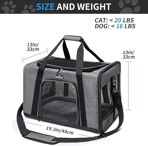 Vista 23 de Transportador de mascotas aprobado por la TSA para perros y gatos pequeños, bolsa de viaje con ventilación adecuada, 5 ventanas de malla, 3 1.0 Gris