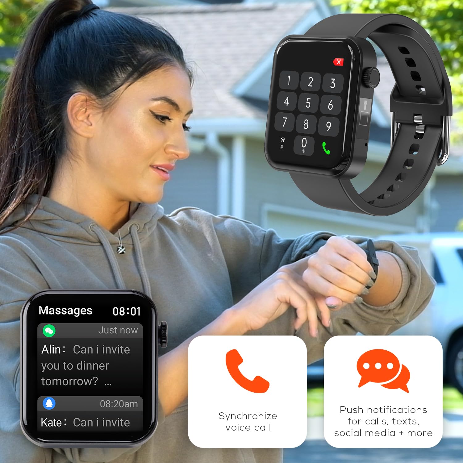 Life Watch Smart Heart Rate Blood Oxygen Body Temperature Sleep Monitor Fitness Steps Tracker Wireless Voice Call iOS & Android Compatibile IP67 Impermeabile 6 Modalità Sport Fitness & Flash Light-