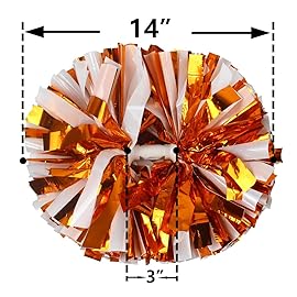 Hooshing 2PCS Orange and White Pom Poms Cheerleading with Baton Handle for Team Spirit Sports Festival Dance Cheering Gift