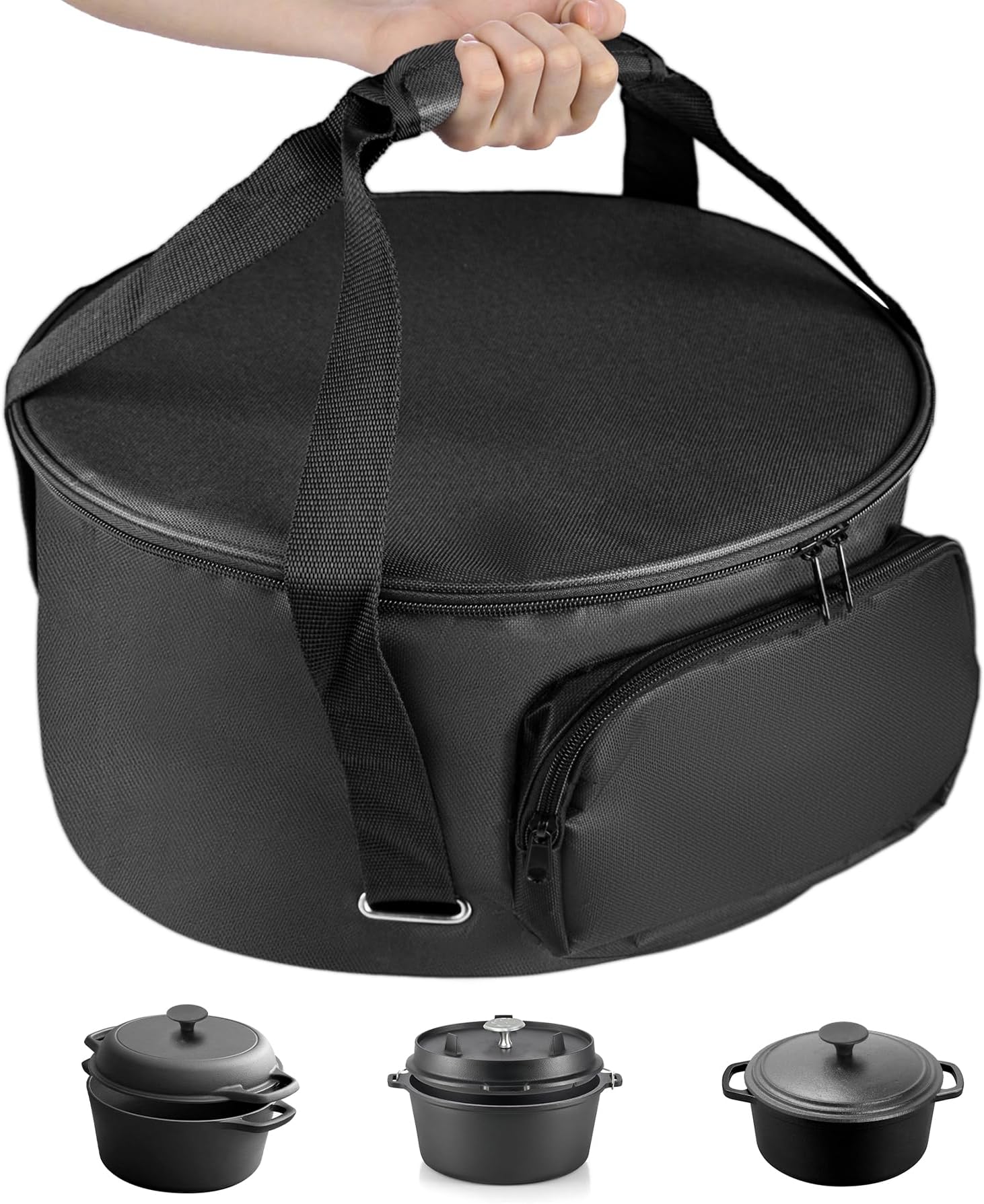 SIRUITON Dutch Oven Bag,Suit for 12 & 10 Inch Dutch Oven, Carry Bag with Extra Inner Crossed Straps & Pockets