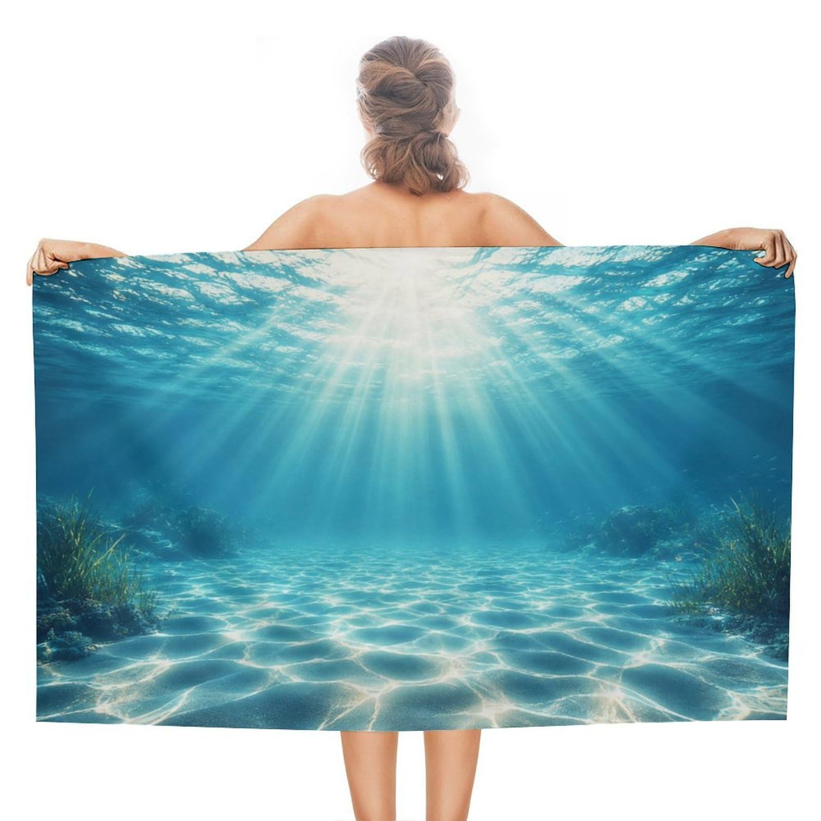 Anceky Underwater Ocean Sunlight Scene Oversized Beach Towel Quick Dry Sand Free Microfiber Travel Towel Lightweight Multi Purpose Beach Blanket Pool Gym Bath Towel 51x31 in