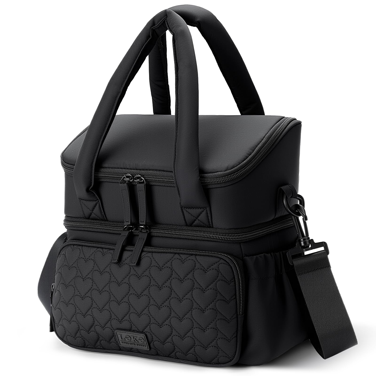 Doppio Piano Borsa Termica Porta Pranzo 11L - Isolata e Impermeabile Borsa Frigo Porta Pranzo Ufficio, Borsa Tote Portatile Ideale per Ufficio, Palestra, Yoga, Picnic, Viaggi, Nero