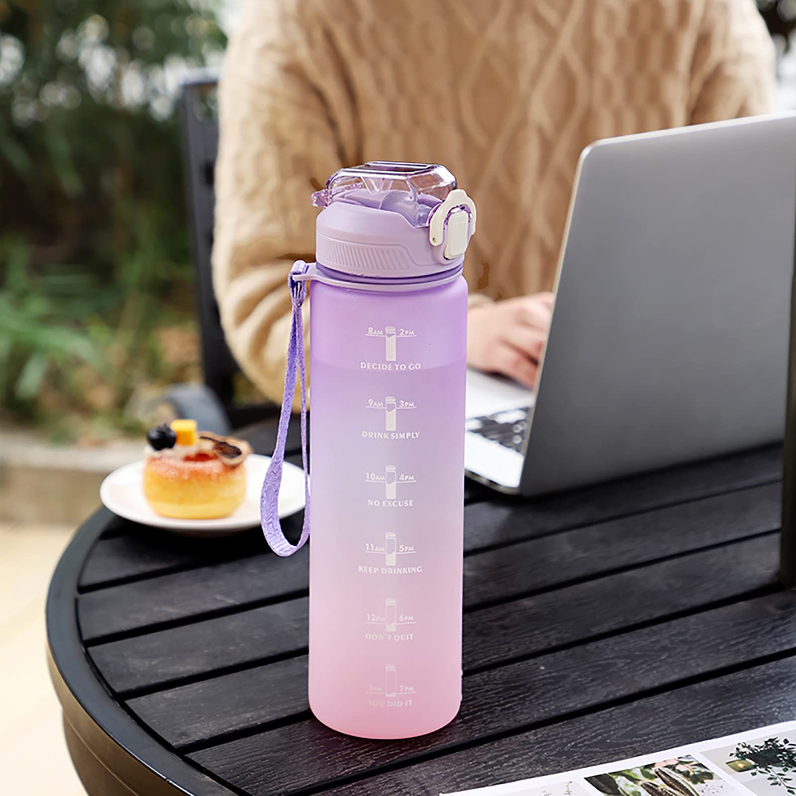1 Liter Motivational Water Bottle With Straw & Time Marker - BPA Free, Leak Proof
