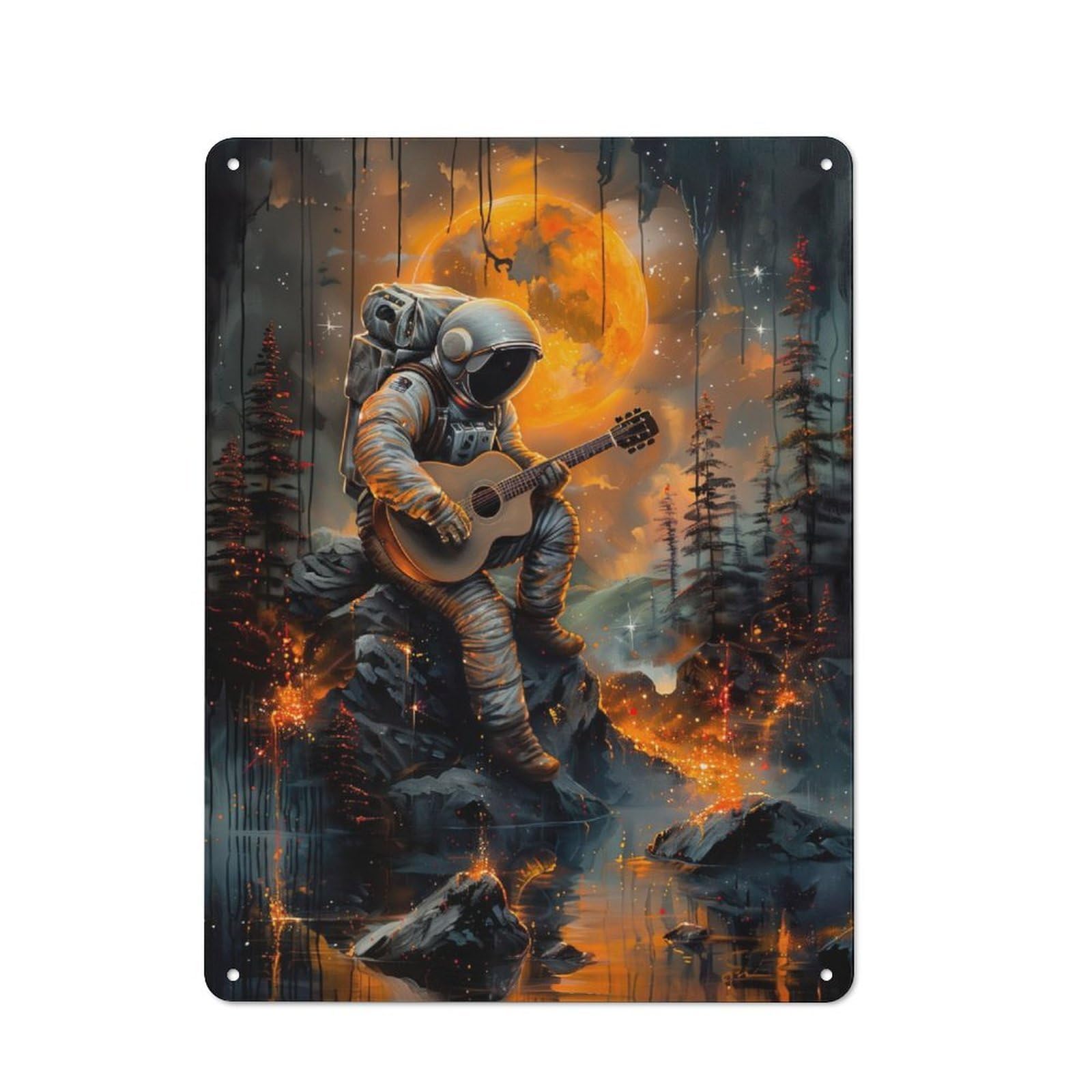Junmoney Golden Astronaut Music For Lounge Or Reading Corner, Retro Metal Plaque 40X30cm, For Vintage Wall Decor Fans, For Metal Sign Collectors