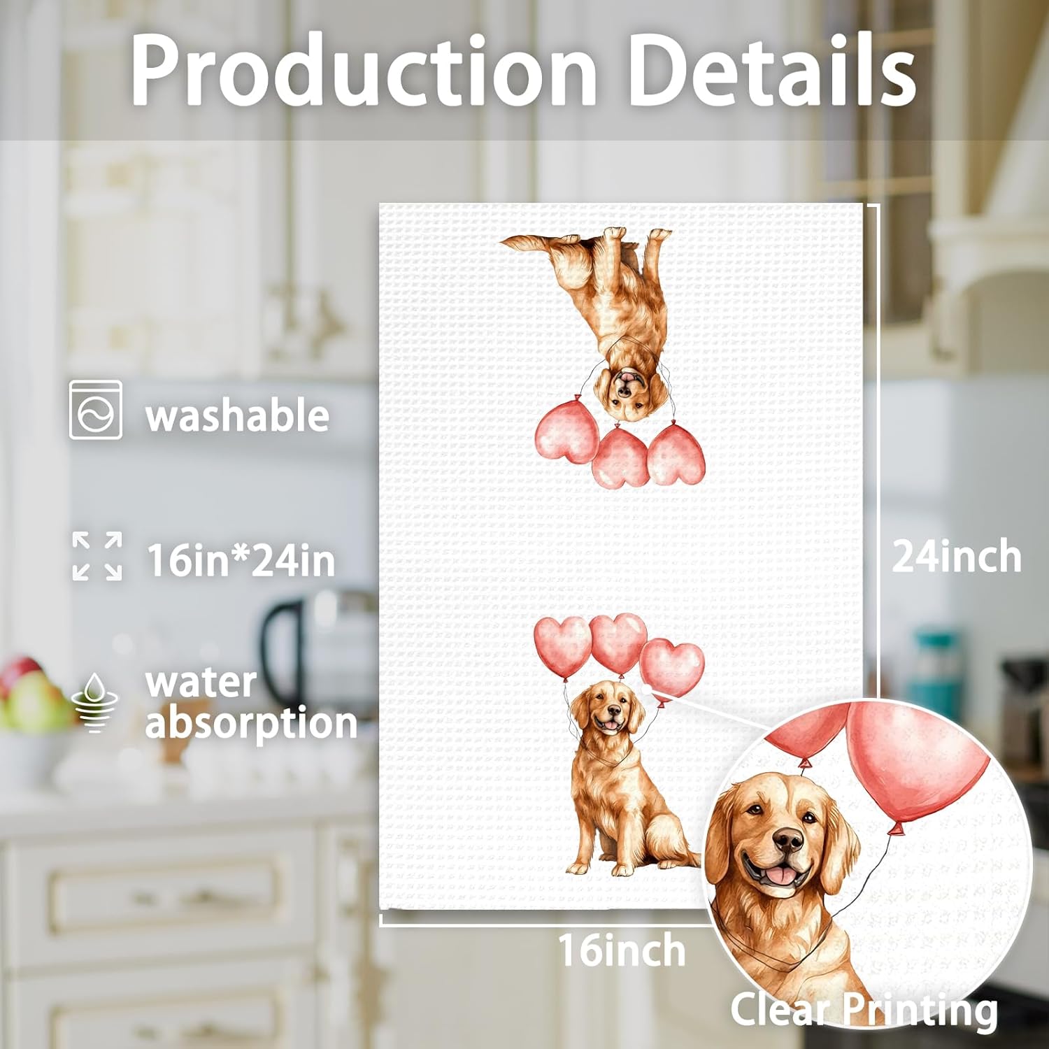 Golden Retriever Gifts Dog Kitchen Towels, Valentines Gifts for Golden Retriever Dog Lovers Hand Towels, Balloon GoldenRetriever Dish Towel Tea Towel for Kitchen, Dogs Bathroom Decor, 16x24In - Image 7