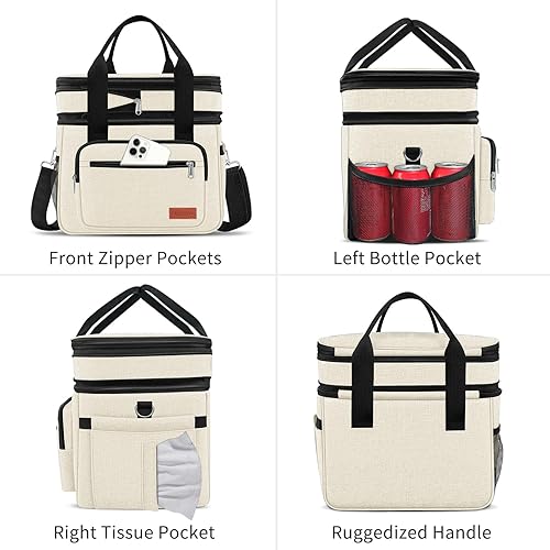 Miniatura 8 de Coobiiya 23L Large Expandable Insulated Lunch Bag Cooler Bag，Lunch Box for Men Double Deck Leakproof，Heavy Duty LunchBag with 4 Ice Packs&10 Snack