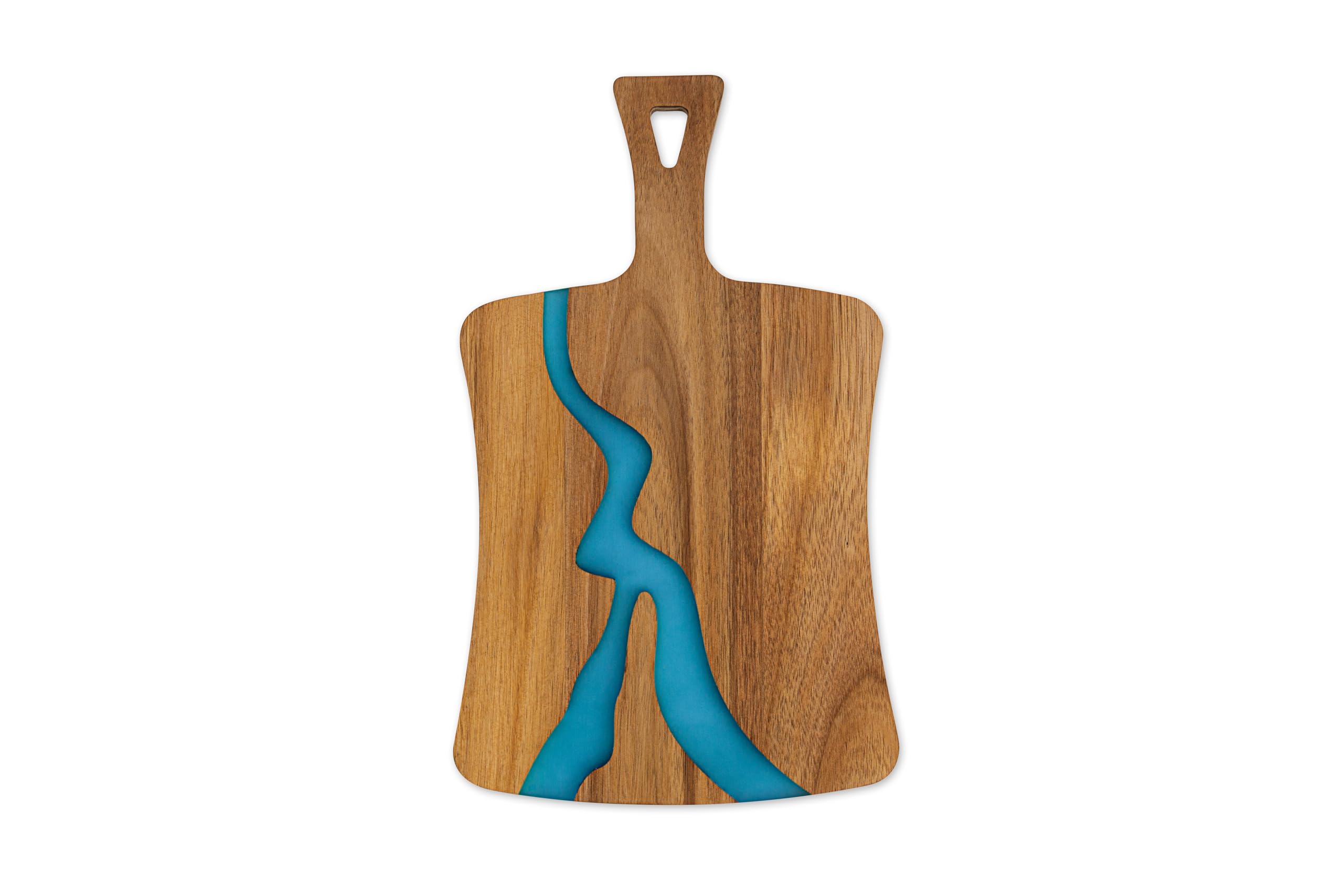 Wood Chopping Board with Blue Acrylic Resin Segment – Premium Charcuterie & Cheese Board with Handle – Multi-Use Serving & Prep Cutting Board for Kitchen