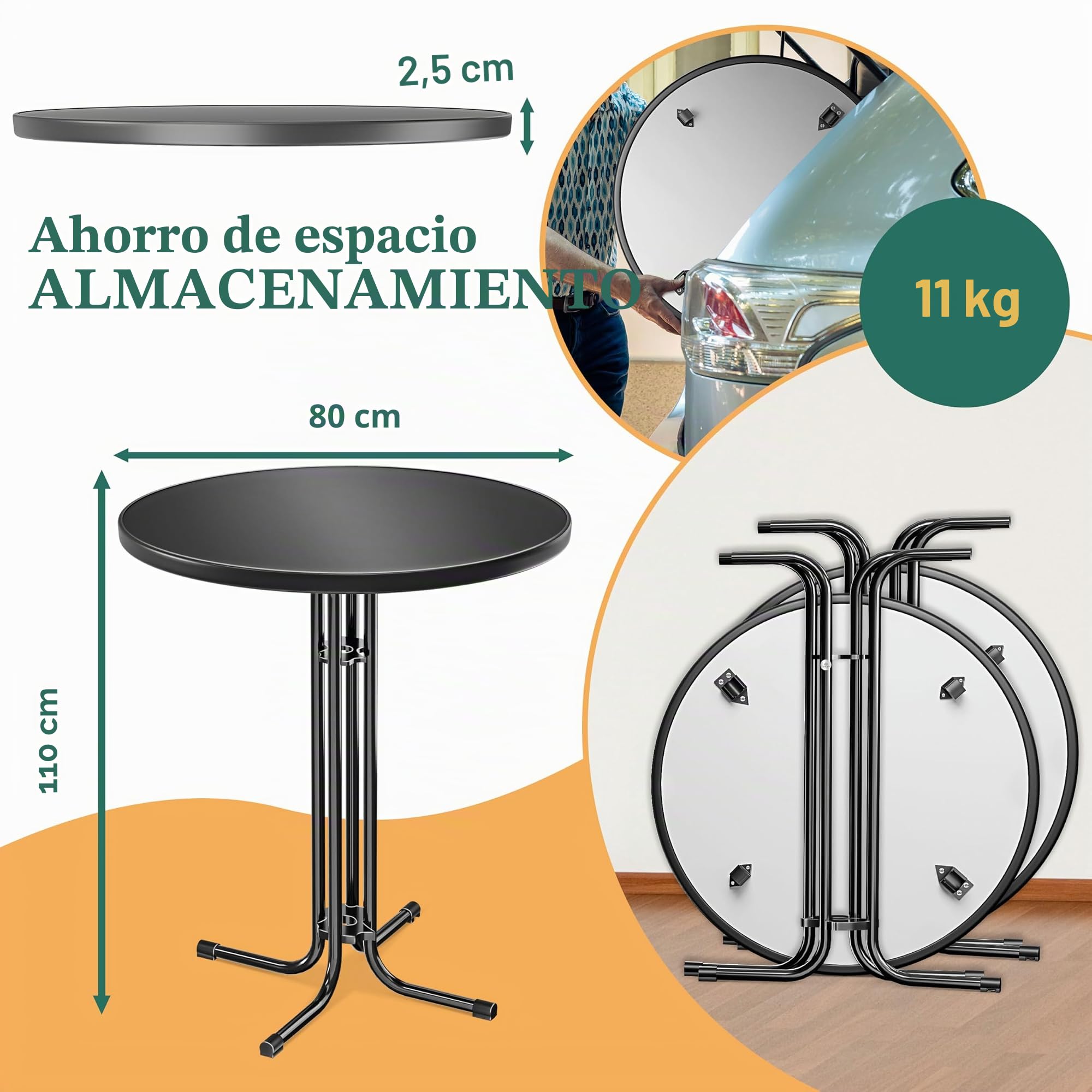 KESSER® Mesa Alta Plegable Bistró | Placa de Acero Inoxidable recubierta de Polvo | Patas Ajustables en Altura | Interior y Exterior | Mesa de Fiesta con Funda Ø 80 cm, Negro
