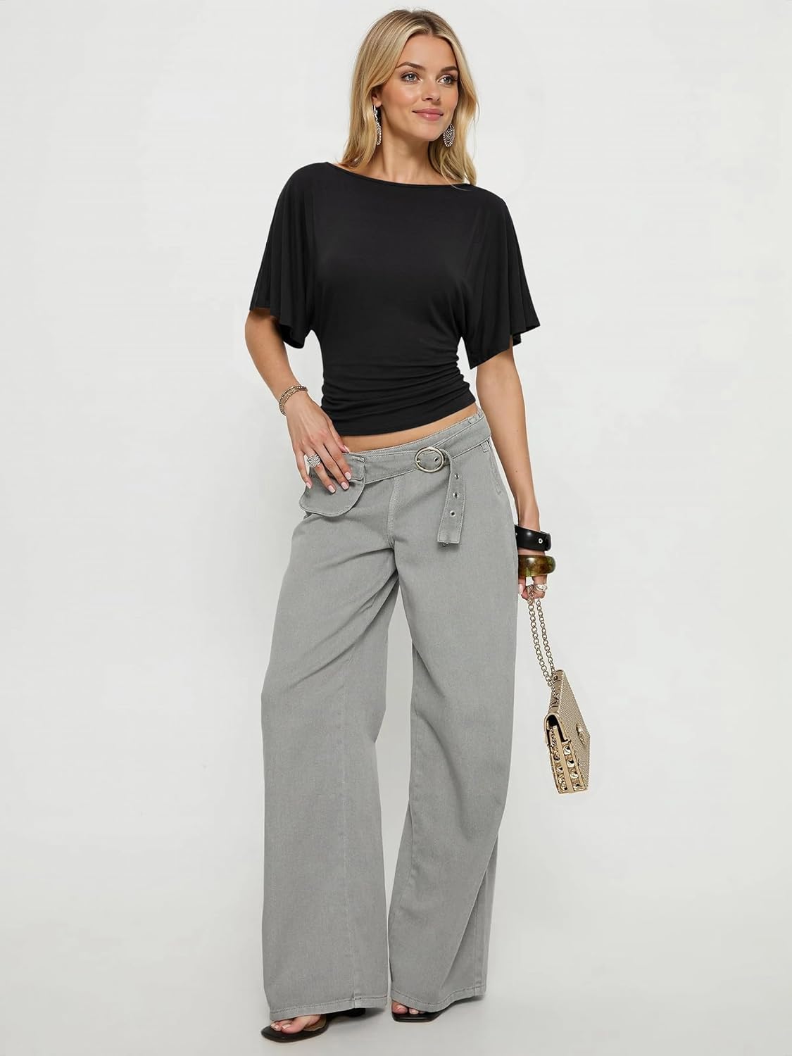 Nlife Women's Flutter Sleeve Tops Tie Back Waist Blouse Boat Neck Flattering Elegant Slim Fit Summer Casual Shirt - Image 5