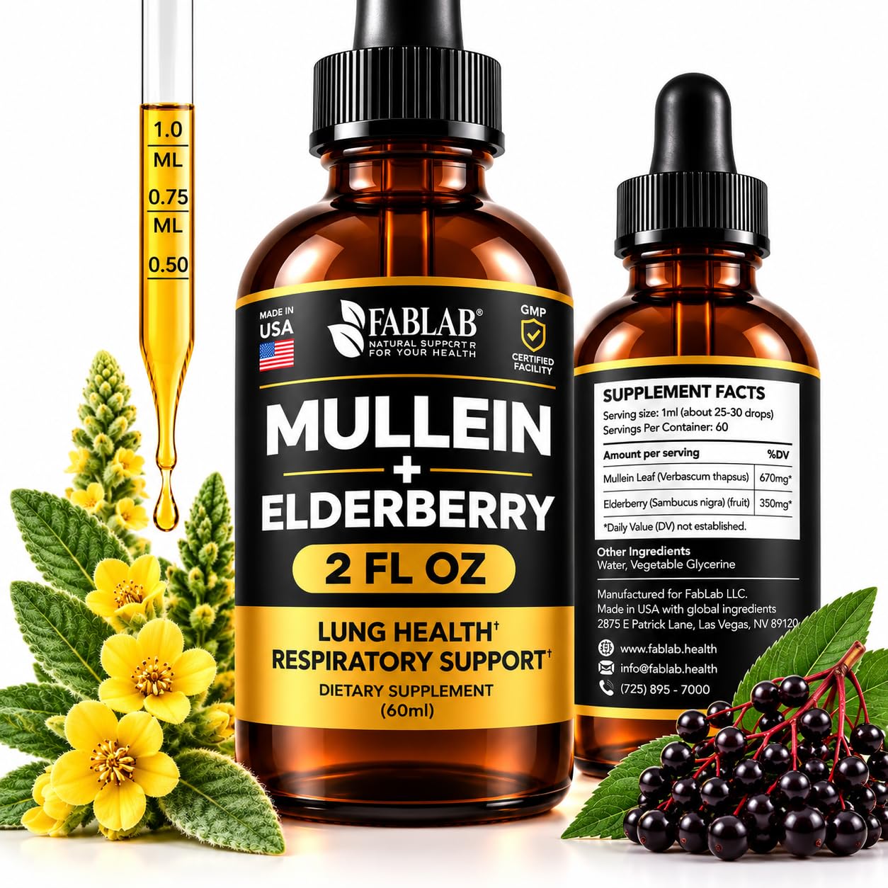 FabLab Mullein Drops with Elderberry, Mullein Tincture, 4 Fl Oz Made in USA — Amazon image 8