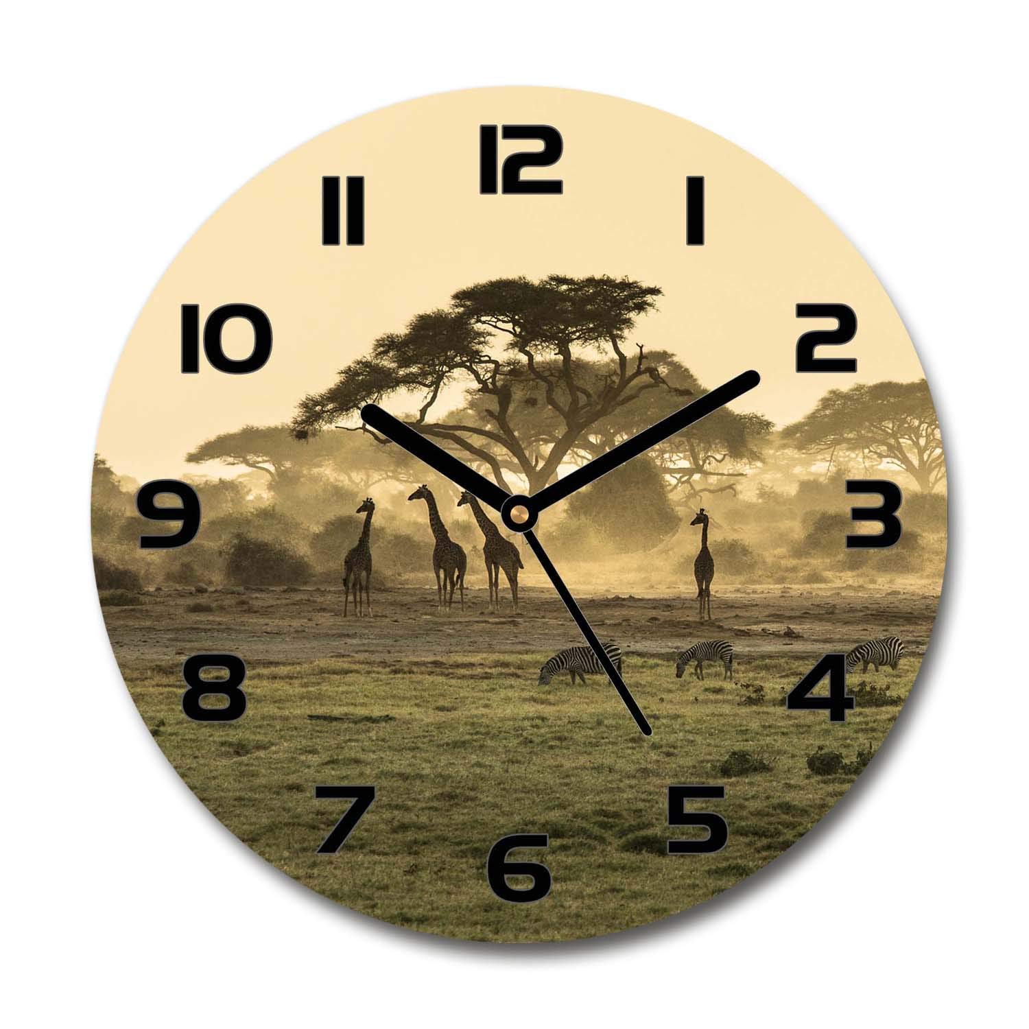 Impression verre securite Tulup horloge ronde girafes salon 30cm