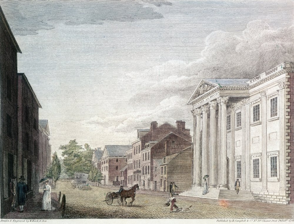 First Bank Of US 1798 Nthe First Bank Of The United States In Third Street Philadelphia Line Engraving By William Birch & Son 1798 Poster Print by (24 x 36)
