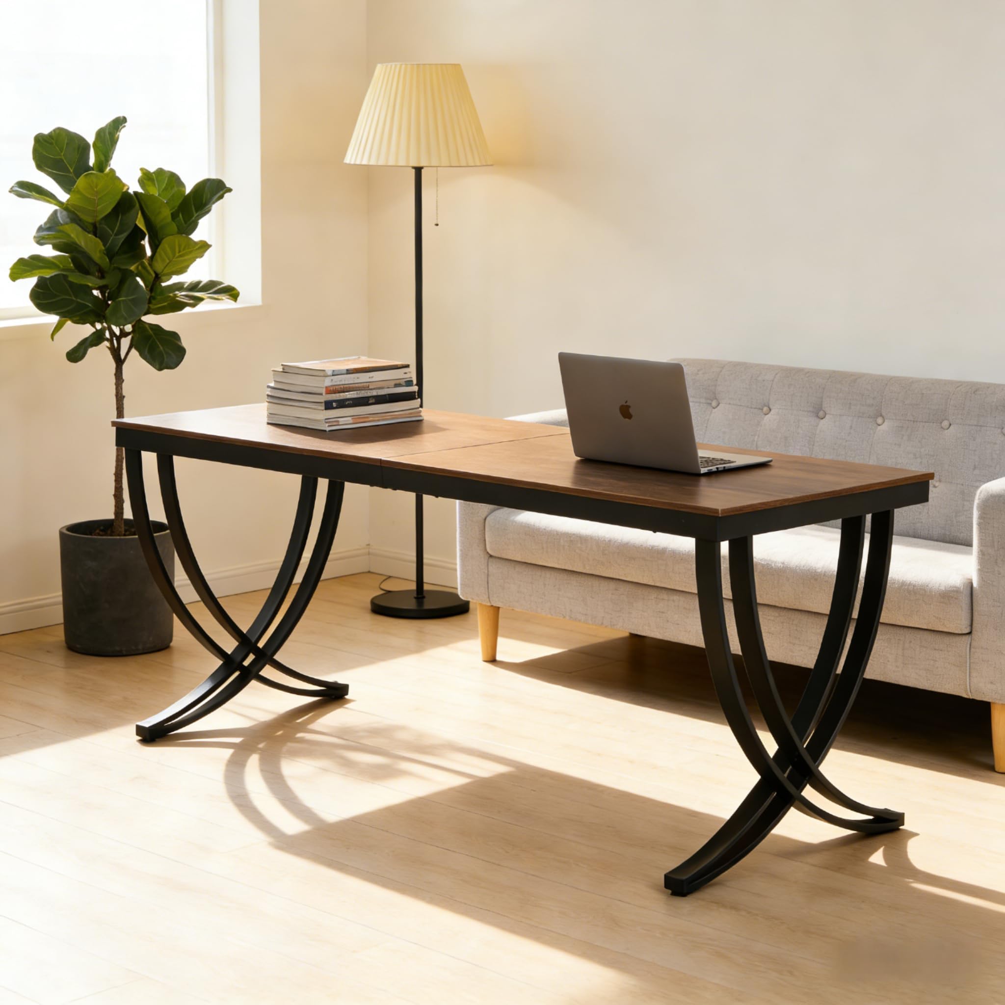 LITTLE TREE Computertisch für 2 Personen, extra lang, Chefschreibtisch, großer Bürotisch für Zwei Personen, Doppel-Schreibtisch aus Holz, Arbeitszimmer für Zuhause, Schwarz und rustikales Braun