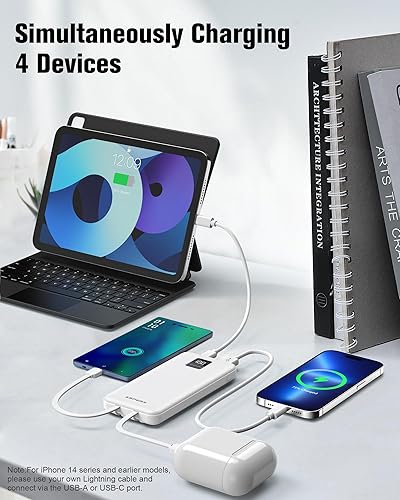 Miniatura 4 de AsperX Paquete de 2 cargadores portátiles de 10000 mAh, cargador USB C, carga rápida con cables integrados, pantalla LED, batería externa para
