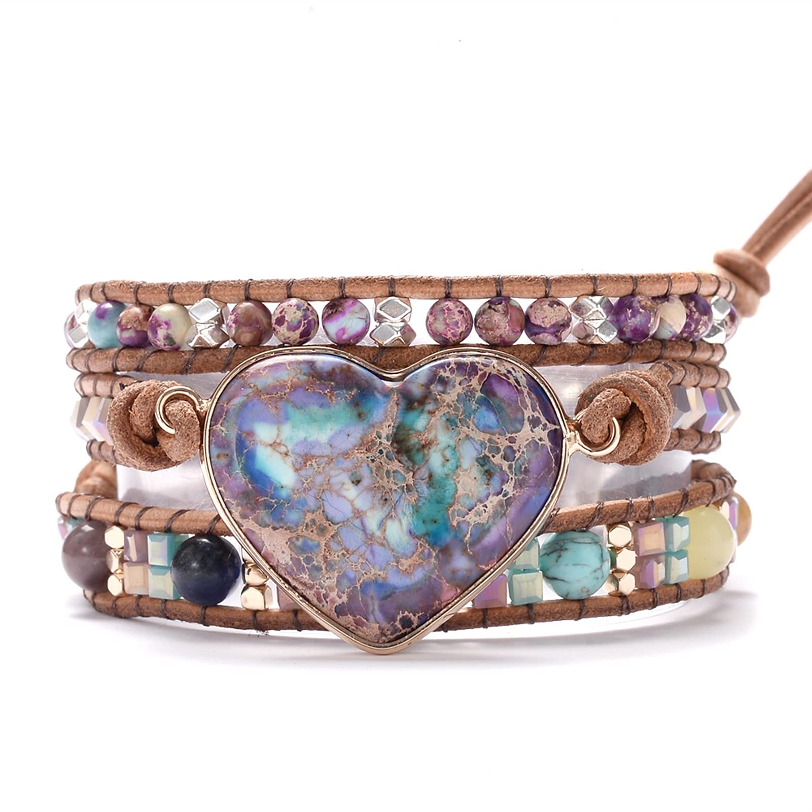 Liebes-Herz-Stein-Wickelarmbänder, handgefertigt, geflochtene Perlen, dreifache Freundin, böhmischer Schmuck, Geschenk-Armband-Schmuck