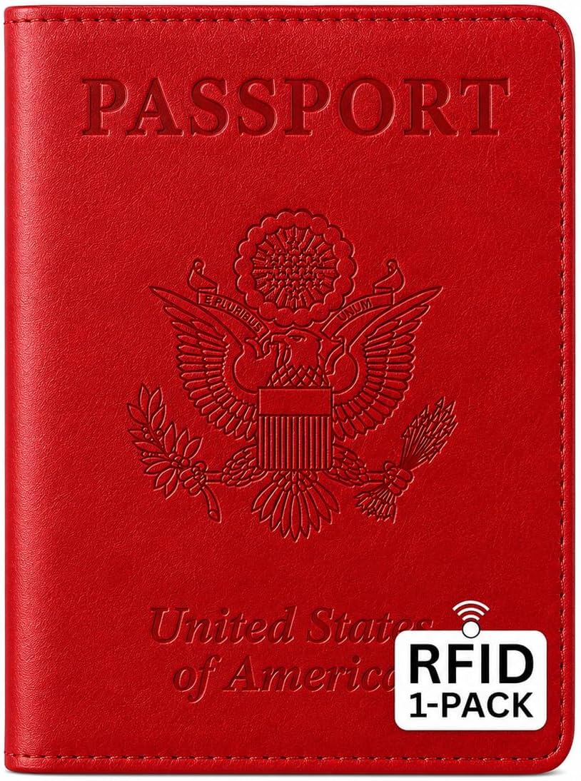 Ciana RFID Passport Holder for Travel – PU Leather Passport Cover and Card Holder for Men & Women – Slim Passport Holder with Card Protector Slot, Travel Must Haves (Pink - Lime Green)