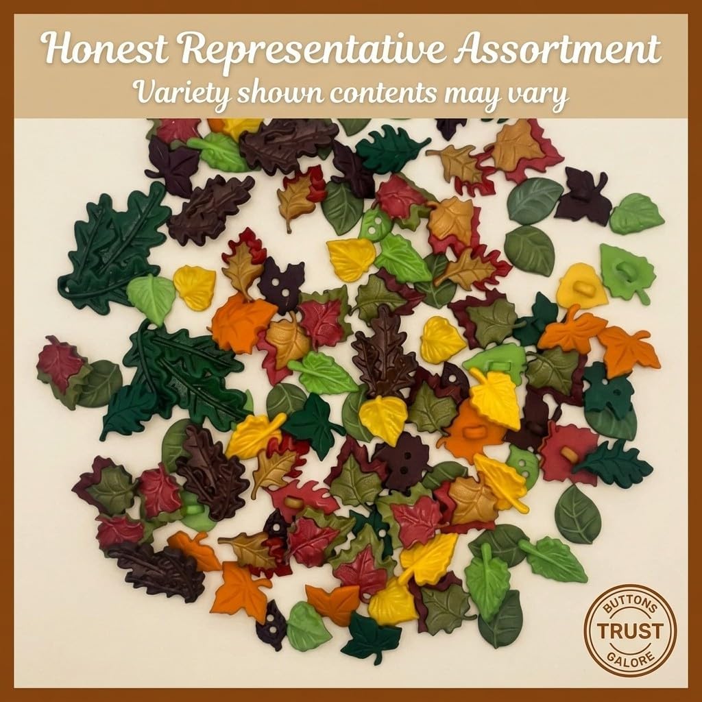 Buttons Galore & More Autumn Leaves Buttons for Crafts & Sewing – 100 Piece Assortment of Fall Leaf Buttons & Embellishments – Shank, Sew Through & Flat Back Buttons for DIY Crafts