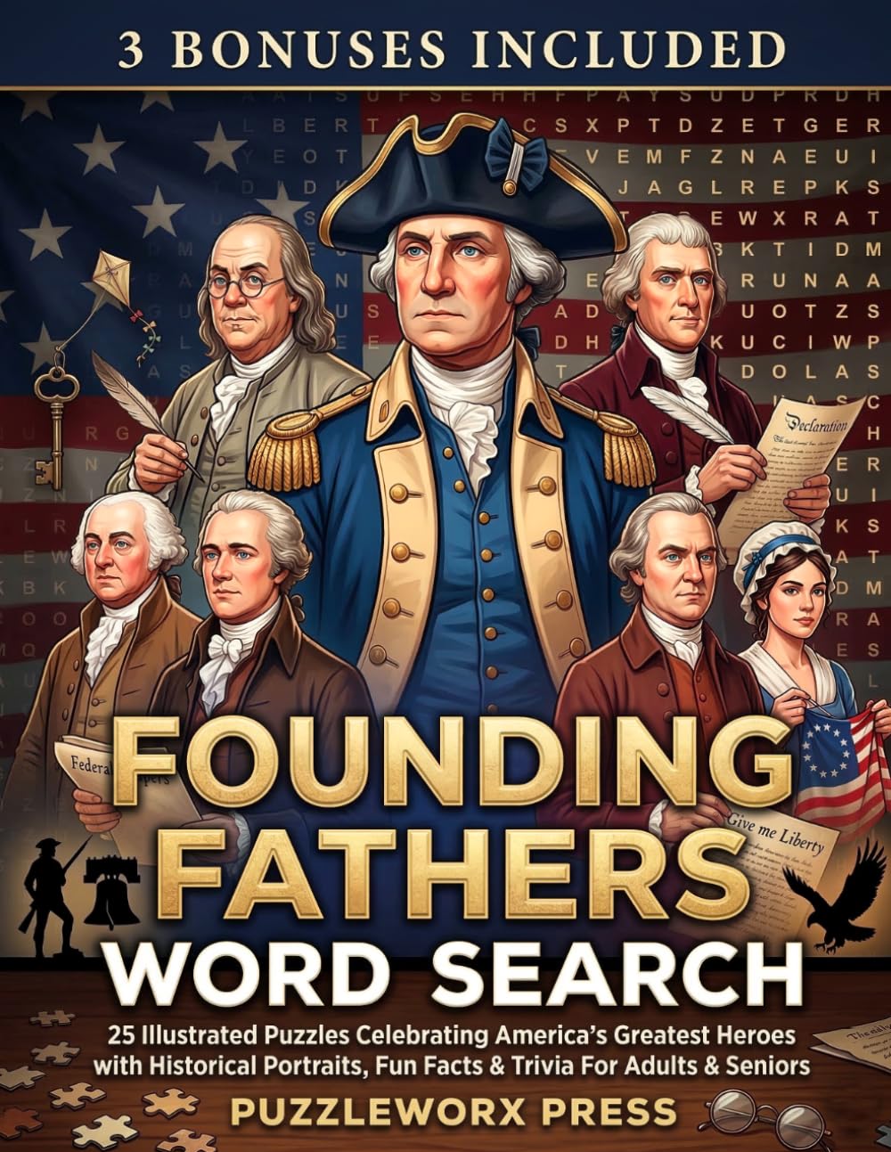 Founding Fathers Large Print Word Search: An Illustrated Puzzle Book: Discover America's Greatest Heroes Through 25 Themed Puzzles with Historical ... – Perfect Gift for History Buffs & Seniors