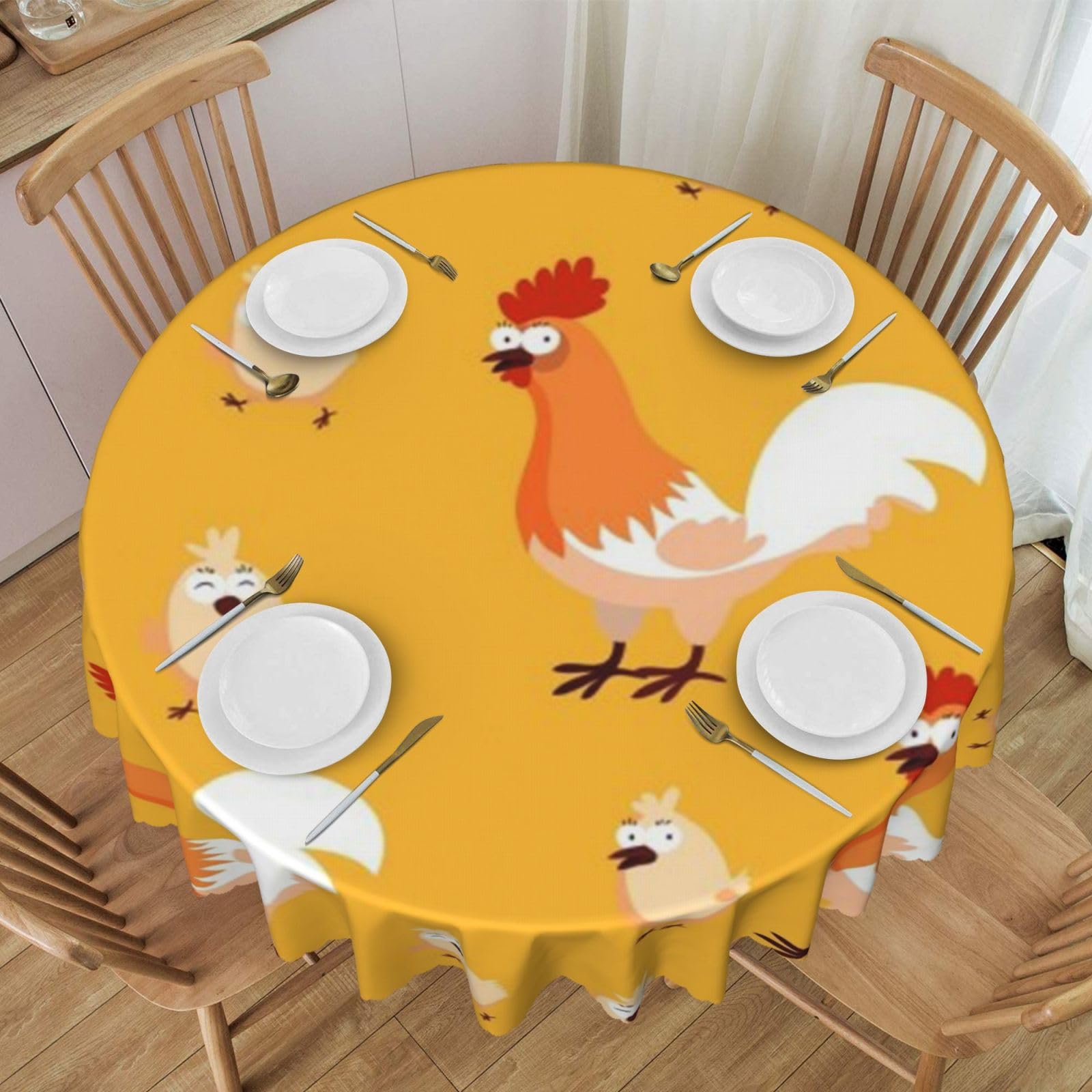 DCEHGEW 60 In Round Tablecloth with Lace, Chicken Chick Printed Oilproof & Washable Fabric Picnic Table Cloth Table Covers