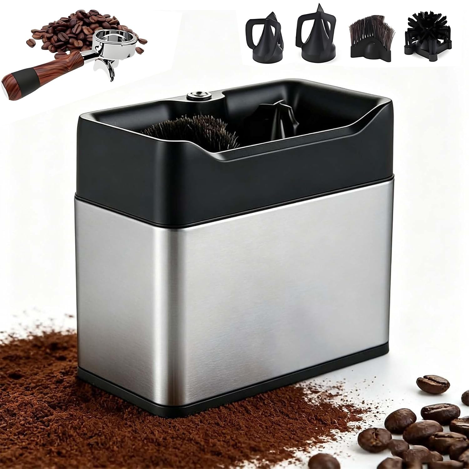 GLBMXDD Electric Coffee Grinder Cleaner, Automatic Espresso Machine Brush and Dust Brush, with 2 scrapers, Commercial 58mm Coffee Portafilter Cleaner
