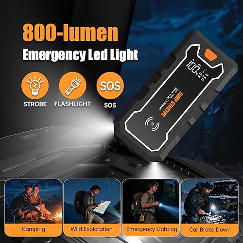 Miniatura 6 de CROS Arrancador de coche de 3500 A, paquete de refuerzo de batería de 24000 mAh con cargador inalámbrico, caja de salto portátil de 12 V para