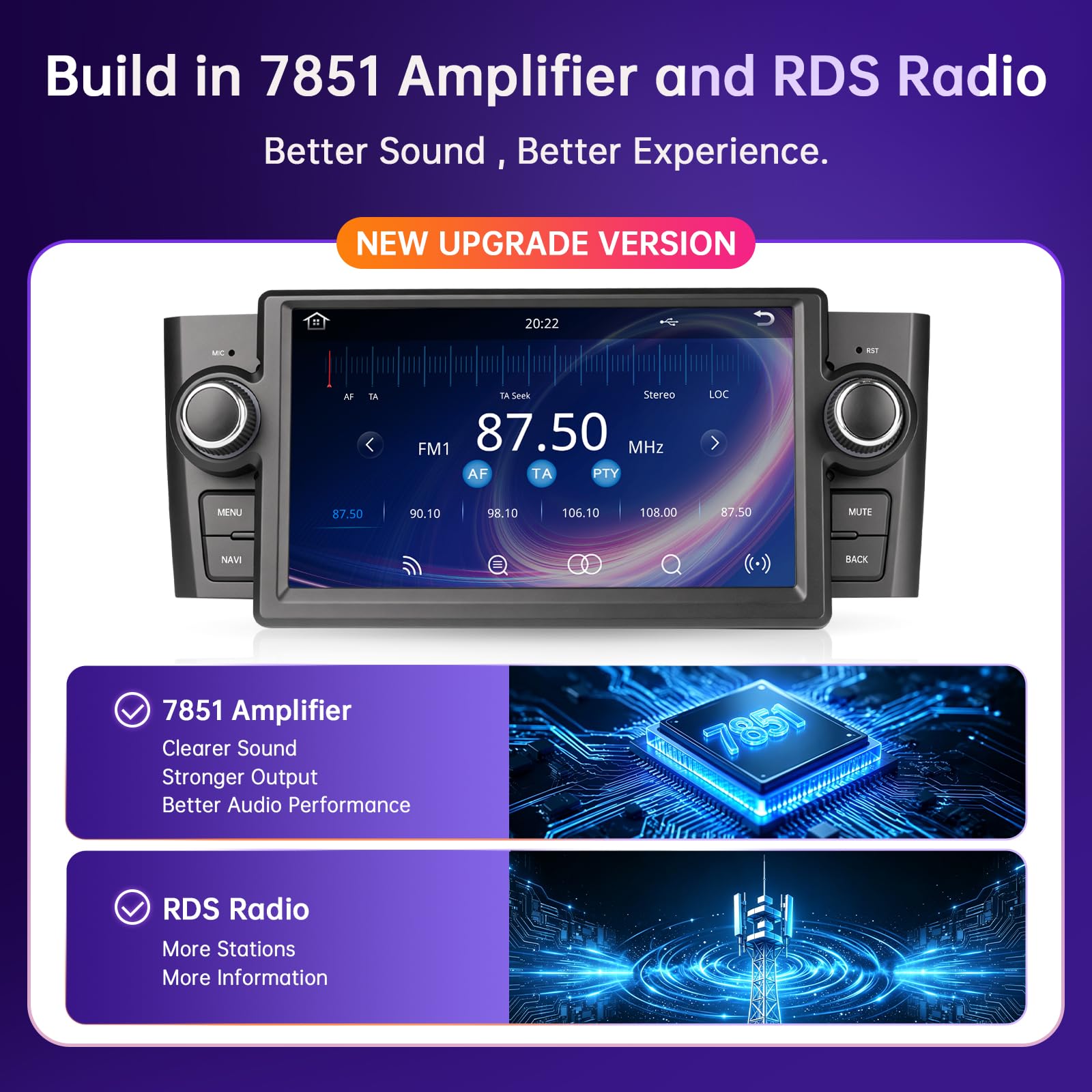 2026 Road Top Autoradio CarPlay Linux 7" per Fiat Linea Grand Punto