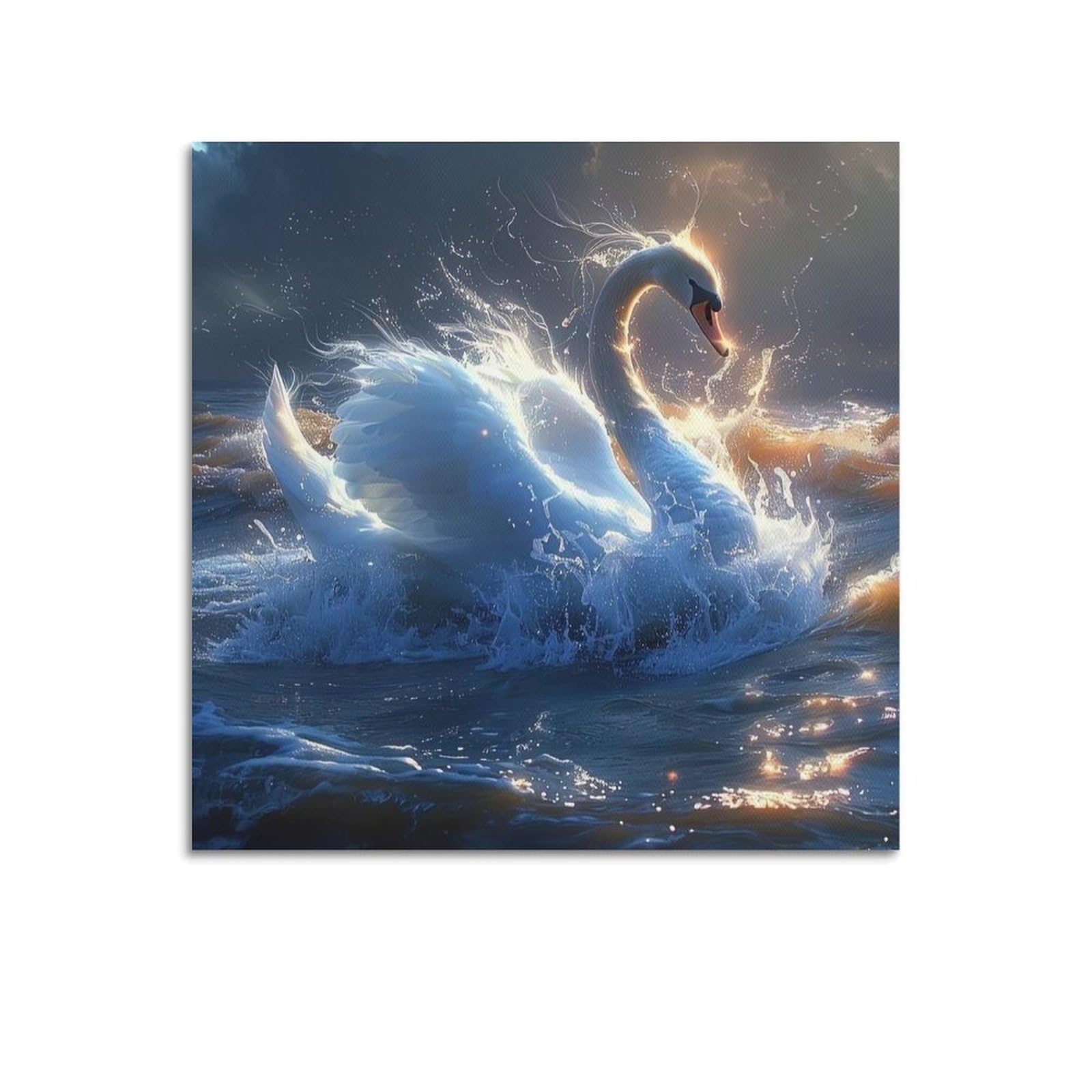 Animal Poster Glowing Swan Poster Decorative Painting Canvas Wall Posters And Art Picture Print Modern Family Bedroom Decor Posters 12x12inch(30x30cm)