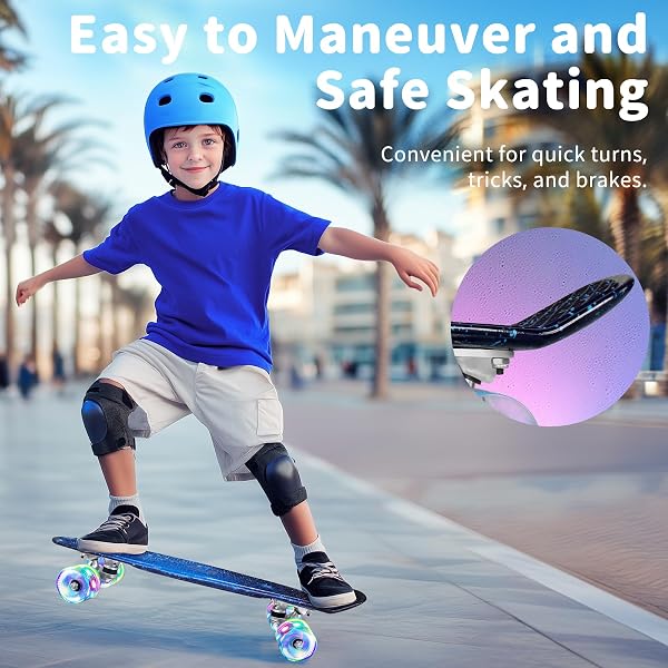 BELEEV Skateboard Complet Mini Cruiser pour Enfants 56cm, Adolescents, Adultes, Roues Lumineuses LED avec Clé de Type T, Tout-en-Un pour Filles Garçons Débutants - 3