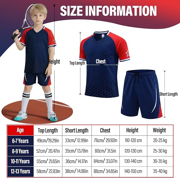 Completo Calcio Bambino, Maglia e Pantaloncini Corti Traspiranti, Abbigliamento Sportivo Asciugatura Rapida per Allenamento, Tennis, Corsa e Scuola - 3