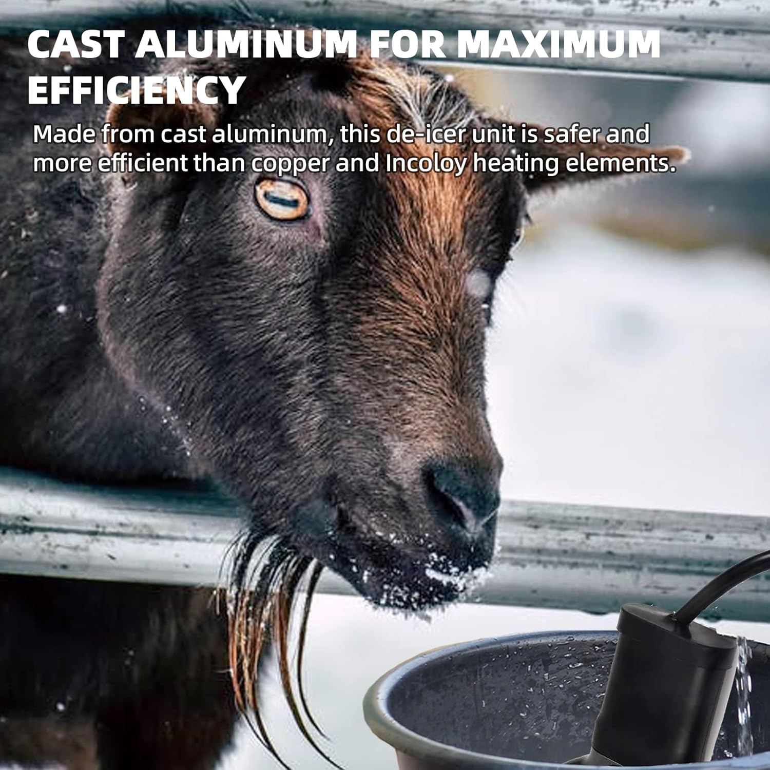 Upgraded 1000-Watt Chicken Water Heater - Submergible Cast Aluminum Utility De-Icer with Black Teflon Coating for Livestock Tanks, Winter Bird Bath, and Mineral Buildup Resistance