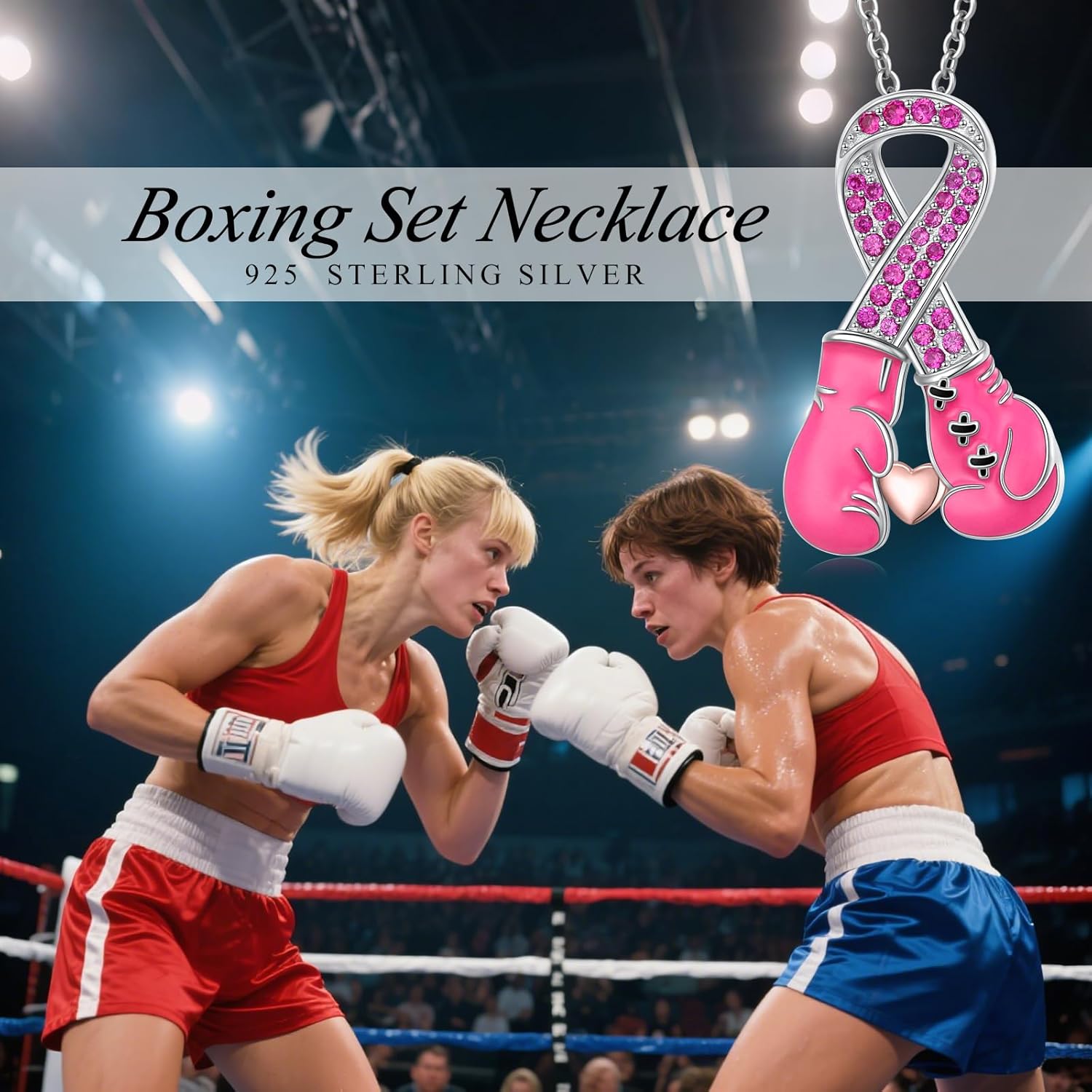 Breast Cancer Awareness Necklace 925 Sterling Silver Pink Ribbon Boxing Gloves Breast Cancer Pendant Necklace Hope Breast Survivor Jewelry for Women Sister Mom Grandmother - Image 6