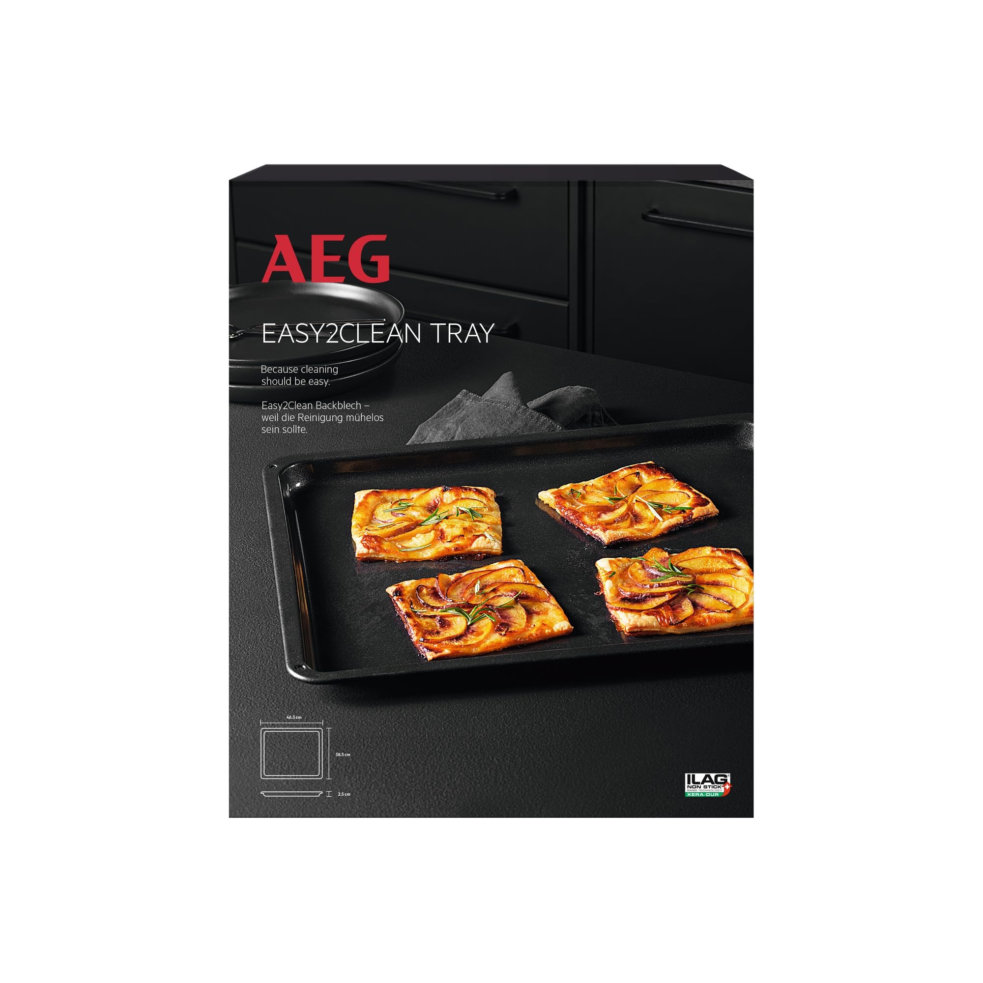 AEG Easy2Clean Backblech mit Antihaftbeschichtung, ohne Backpapier direkt auf dem Backofenblech backen, Keramikbeschichtung erleichtert Reinigung, PT/PF frei, COTE2CTRAY, BxTxH: 46,6 x 38,5 x 2,2 cm