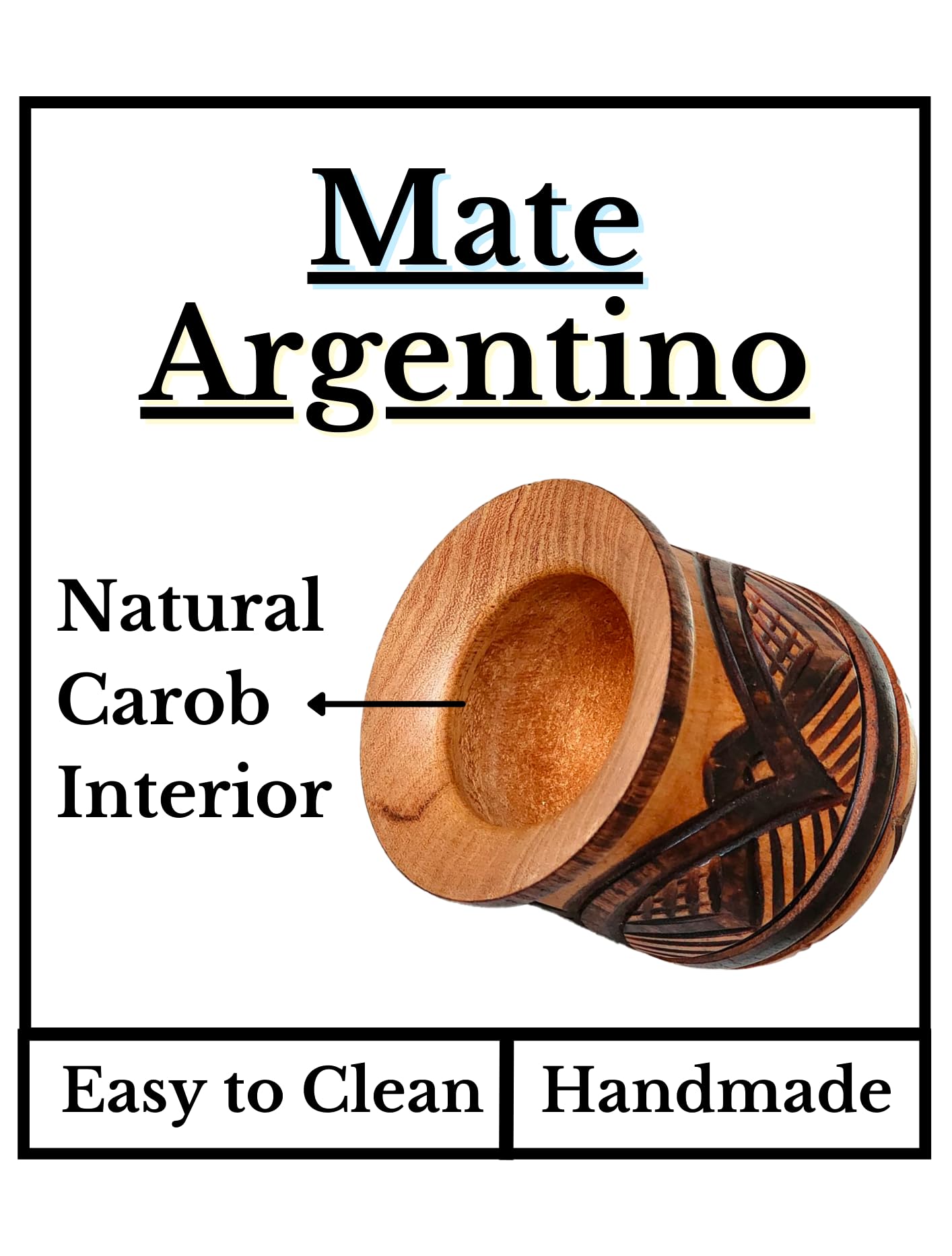Vaso Mate Argentino Original, Hecho a mano en Madera de Algarrobo Tallado a Mano por Artesanos Argentinos Premium (Tallado a Mano)